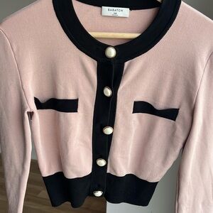 Aritzia Babaton Pink and Black Blouse (cropped) XXS